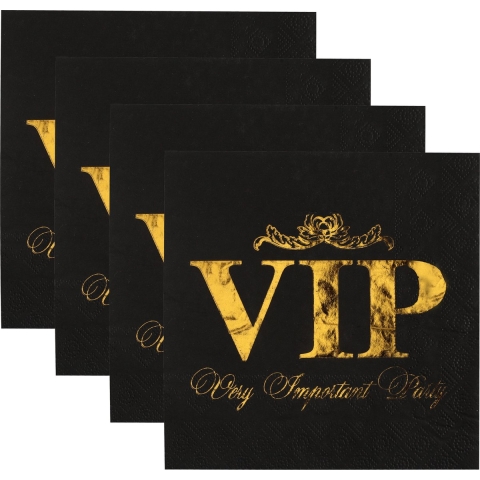 VIP thema feest servetten - 40x stuks - 33 x 33 cm - papier - goud/zwart themafeest -