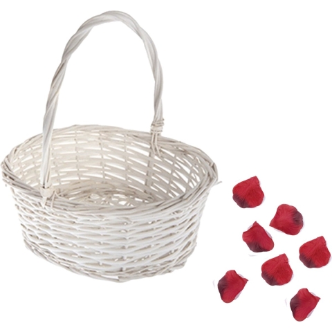 Bruiloft strooimandje met rozenblaadjes - rood - rieten mand - wit - trouw feest -