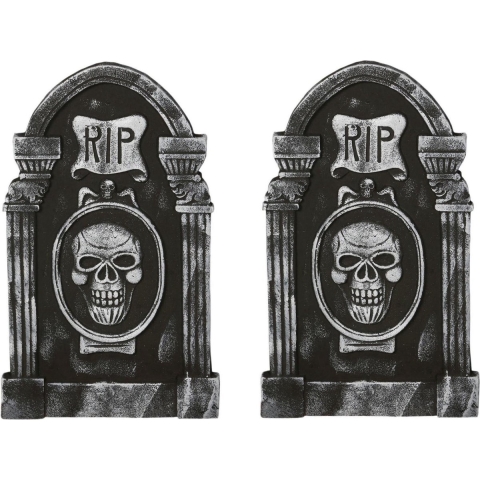 Set van 2x stuks horror kerkhof decoratie grafsteen RIP met schedel 50 x 30 cm -