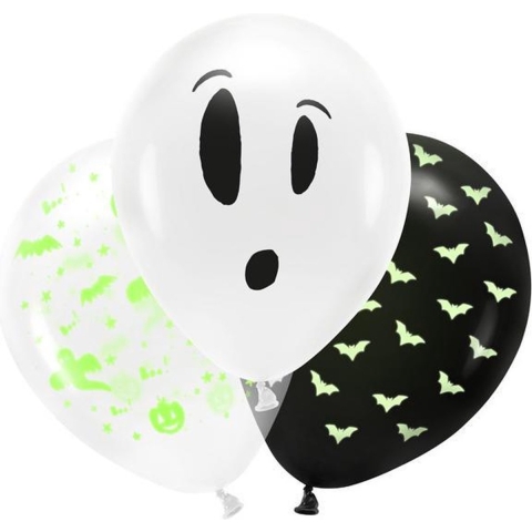 Set van 18x stuks Halloween Glow in the dark blacklight ballonnen met print 30 cm -