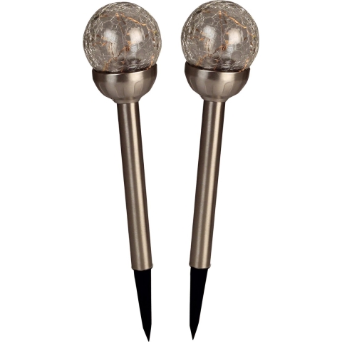 Solar tuinlamp - 2x - RVS - LED Softtone effect - oplaadbaar - D7,9 x H38,5 cm -