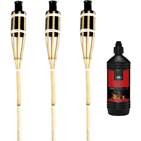 Tuinfakkels 3x stuks 60 cm van bamboe inclusief 1 liter lampenolie/fakkelolie -