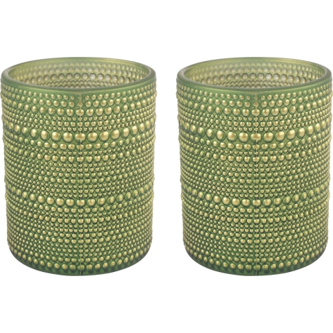 2x stuks luxe theelichthouder/kaarsenhouder - olijfgroen/goud - glas - D10 x H12 cm -
