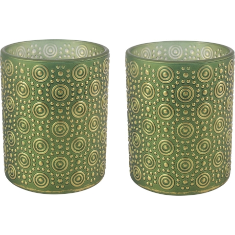 2x stuks luxe theelichthouder/kaarsenhouder - olijfgroen/goud - glas - D10 x H12 cm -