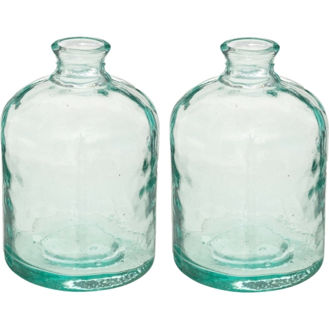 Bloemenvaas - 2x - Apotheker Fles model - transparant - glas - H20 x D12 cm -
