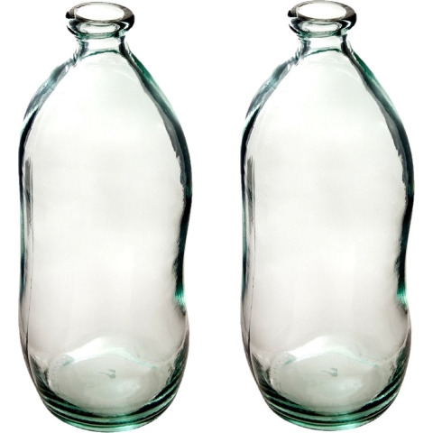 Bloemenvaas - 2x - Organische fles vorm - helder transparant - glas - H36 x D15 cm -