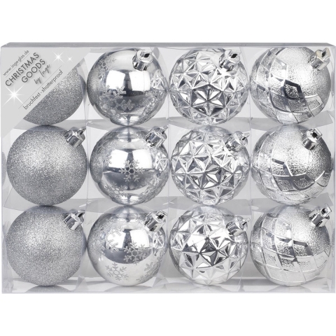 Set van 24x luxe zilveren kerstballen 6 cm kunststof mat/glans -