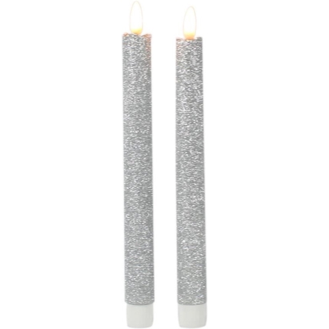 Kaarsen set van 4x stuks Led dinerkaarsen glitter zilver 25,5 cm -