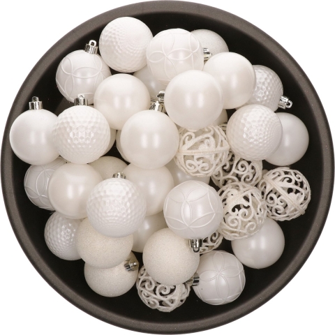37x stuks kunststof kerstballen wit 6 cm glans/mat/glitter mix -