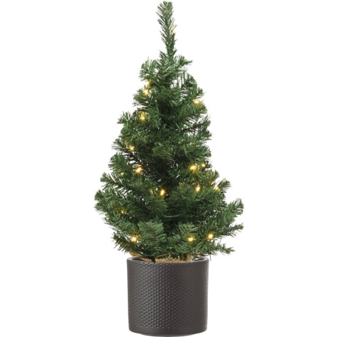 Volle kunst kerstboom 75 cm met verlichting inclusief donkergrijze pot -