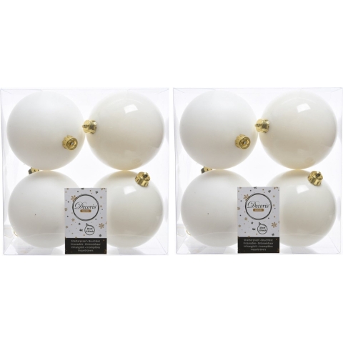 12x stuks kunststof kerstballen wol wit 10 cm glans/mat -