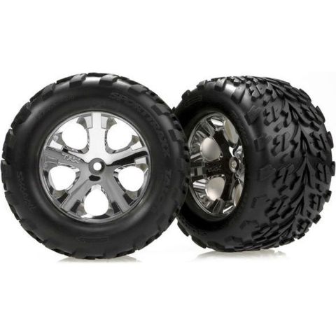 Tires & wheels, assembled, glued (2.8") (all-star chrome wheels, talon tires, foam inserts) (nitro rear/ electric front) (2)