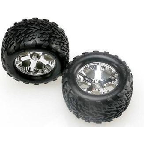 Tires & wheels, assembled, glued (2.8") (all-star chrome wheels, talon tires, foam inserts) (nitro stampede front) (2)