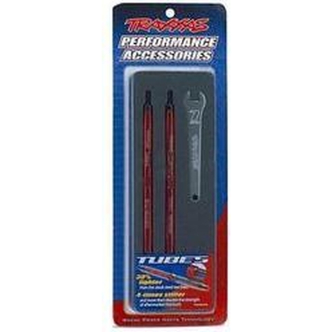 Toe links, maxx (tubes red-anodized, 7075-t6 aluminum, stronger than titanium) (124mm, rear) (2)/ rod ends (4)/ aluminum wrench (1) (for maxx model...