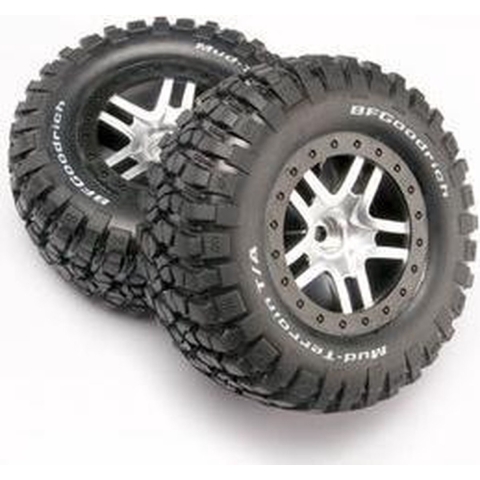 Traxxas - Tire & wheel assy, glued (SCT Split-Spoke, satin chrome wheels) (TRX-5877)