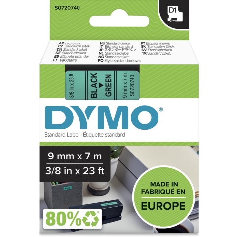 Labeltape DYMO D1 40919 Polyester Tapekleur: Groen Tekstkleur:Zwart 9 mm 7 m