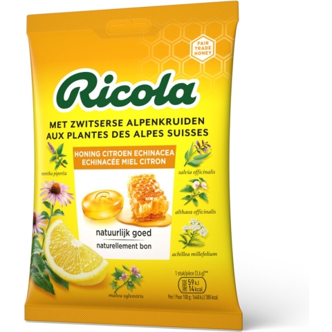 6x Ricola Keelpastilles Honing Citroen Echinacea Zakje 75 gr
