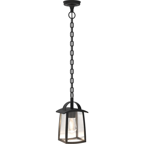 Lutec Kelsey - Buiten Hanglamp - 14,3 X 17 X 90,6 Cm - IP44 - Transparant Glas - Zwart