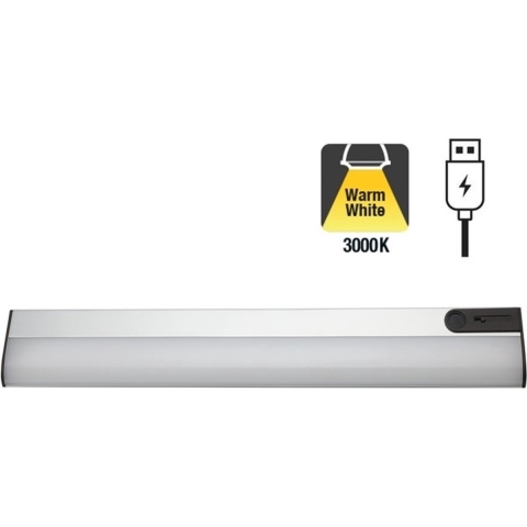 Integral LED Kastverlichting Met Sensor - 1,4 X 4,5 X 35 Cm - 1,7W Dimbare LED Incl. - Wave-dimfunctie - Oplaadbare Batterij 5V - Aluminium