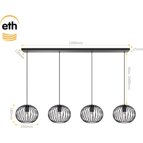 ETH Wire 2.0 - Hanglamp - 120 Cm - Zwart