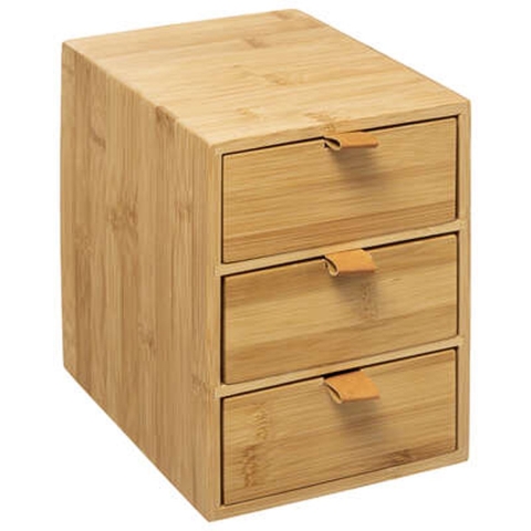Ladeblokje/bureau organizer 3x lades - bamboe hout - L20 x B15 x H21 cm - lichtbruin -