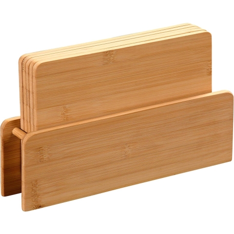 Broodplankjes met houder - set 5x stuks - bamboe hout - 24 x 15 cm -