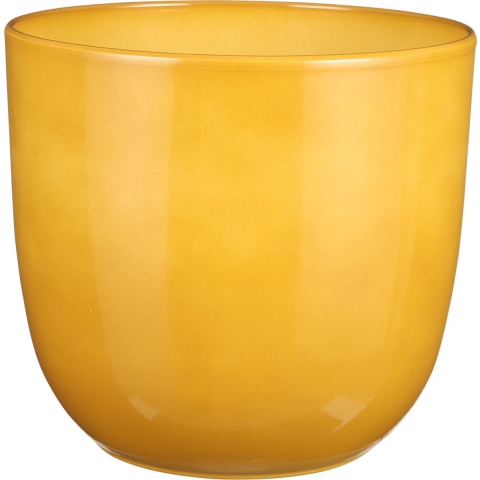 Plantenpot/bloempot Tusca - Okergeel - keramiek - glans - D28 x H25 cm -