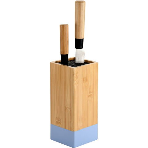 Keuken messenblok - Bamboe - 10 x 10 x 23 cm - lichtbruin/blauw - universele houder -