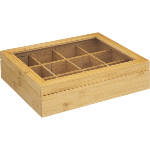 5Five Theedoos - 12-vaks - Bamboe hout - 23 x 28 x 7 cm - zelf indeelbaar - opbergkistje -