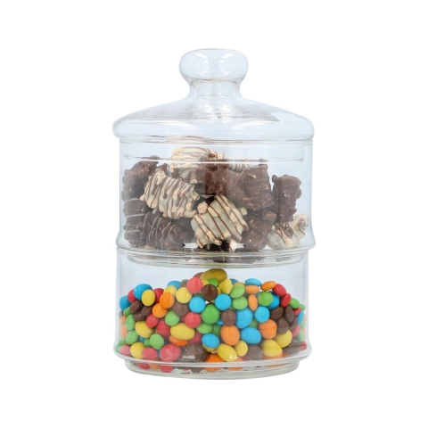 Voorraadpot/bonbonniere - glas - 2 laags - 16 x 28 cm - opbergpot -