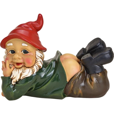 Liggende tuinkabouter - met blote billen - tuindecoratie - 25 cm - polystone beeld -