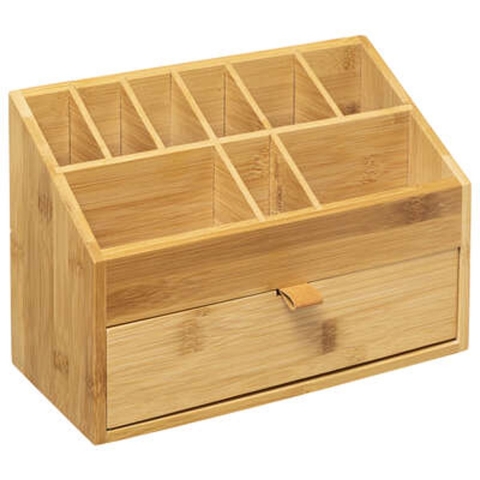 Ladeblokje/bureau organizer 1x lades en vakjes - bamboe hout - L26 x B12 x H18 cm - pennenbak -