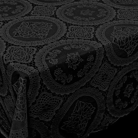 Bellatio design Tafelzeil - antraciet - kanten patroon - 140 x 250 cm - Tuintafelkleed - Dineren -