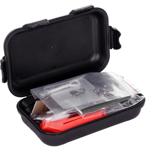 Combat survival kit waterproof - zwart - 15-delig - survivalbenodigdheden - noodpakket oorlog -