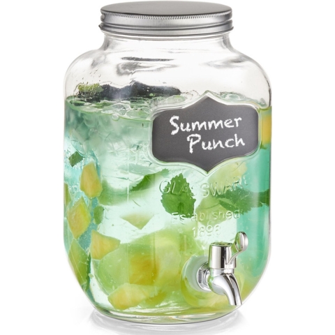 1x Glazen drank dispensers met krijtlabel 3,8 liter -