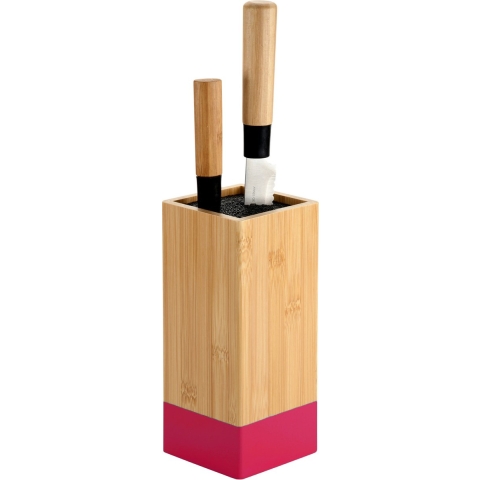 Keuken messenblok - Bamboe - 10 x 10 x 23 cm - lichtbruin/rood - universele houder -