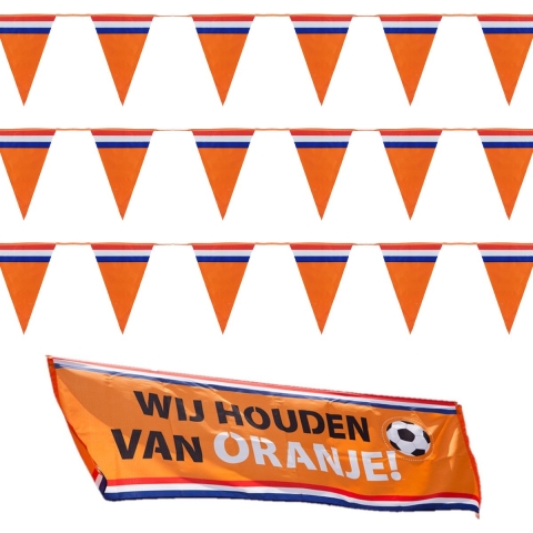 Bellatio decorations - Oranje Holland vlaggenlijnen set met grote banier vlag -
