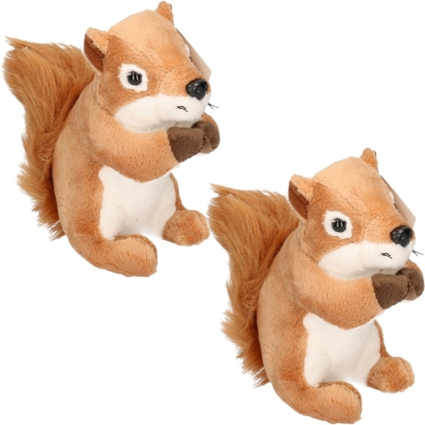 Eekhoorn - Set van 2x stuks - knuffel - pluche - zacht -14 cm -