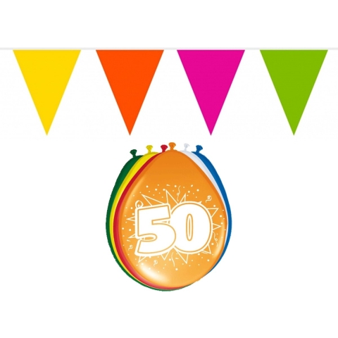 Verjaardag feest 50 jaar versieringen pakket vlaggetjes en ballonnen -