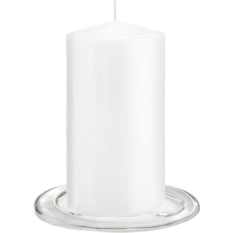 Trend Candles - Stompkaarsen met glazen onderzetters set van 2x stuks - helder wit 8 x 15 cm -
