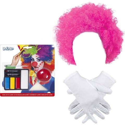 Clown verkleed set volwassenen - Pruik/Schmink/Handschoenen -