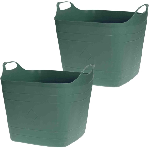2x Stuks Flexibele kuip emmers/wasmanden - groen - 40 liter - vierkant - kunststof -