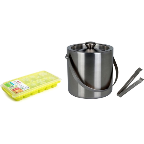 RVS ijsemmer inclusief tang 15x18 cm met 2 trays ijsblokjes vormen -