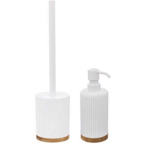 Toiletborstel met houder wit 40 cm met zeeppompje 270 ml polyresin -