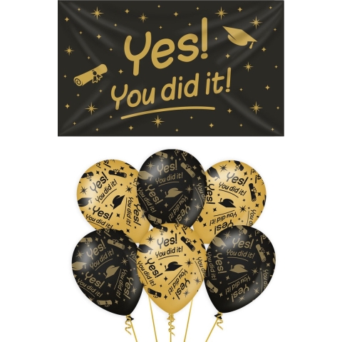 Geslaagd thema party versiering set You did it - Grote vlag en ballonnen -