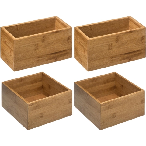 Opbergkistjes/organisers bamboe - 4x stuks - 18x18x9,5 cm en 18x9.5 cm -
