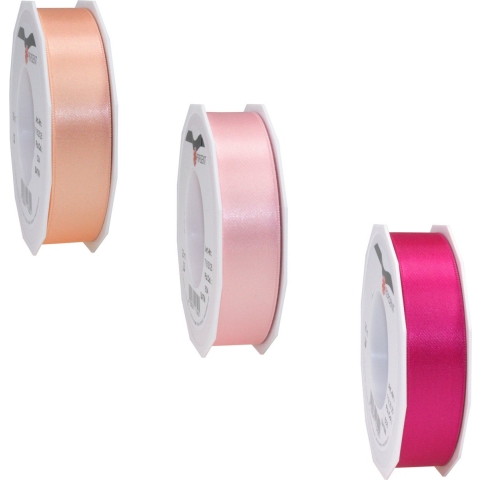 Luxe satijn cadeau/hobby sierlinten 2,5cm x 25m- 3x roze tinten mix -