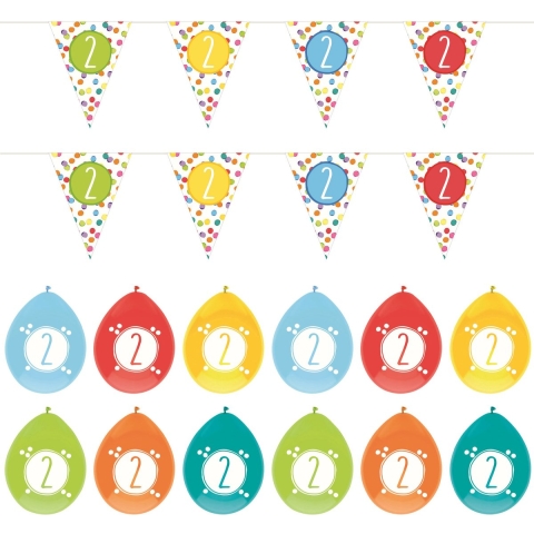 Leeftijd verjaardag 2 jaar geworden feestpakket vlaggetjes/ballonnen -