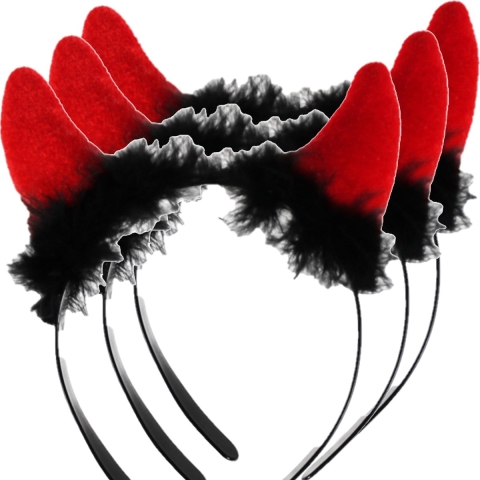 Set van 6x stuks halloween duivel hoorntjes diadeem rood plastic met pluche -