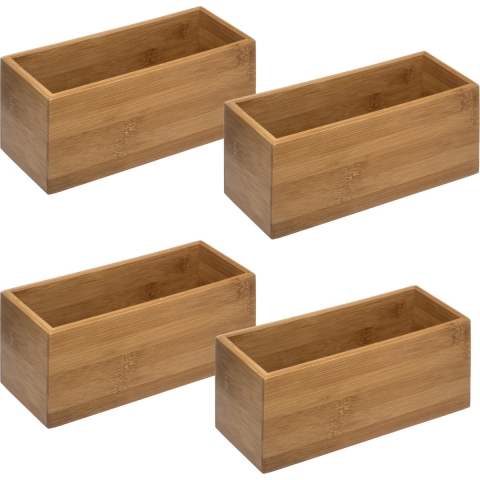 4x stuks opberg/sorteer/kast/lade verdelers vakjes bamboe hout 23 x 9 x 9.5 cm -